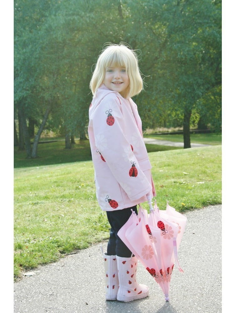 Foxfire for Kids Girls Black and White Flower and Polka Dot Raincoat 