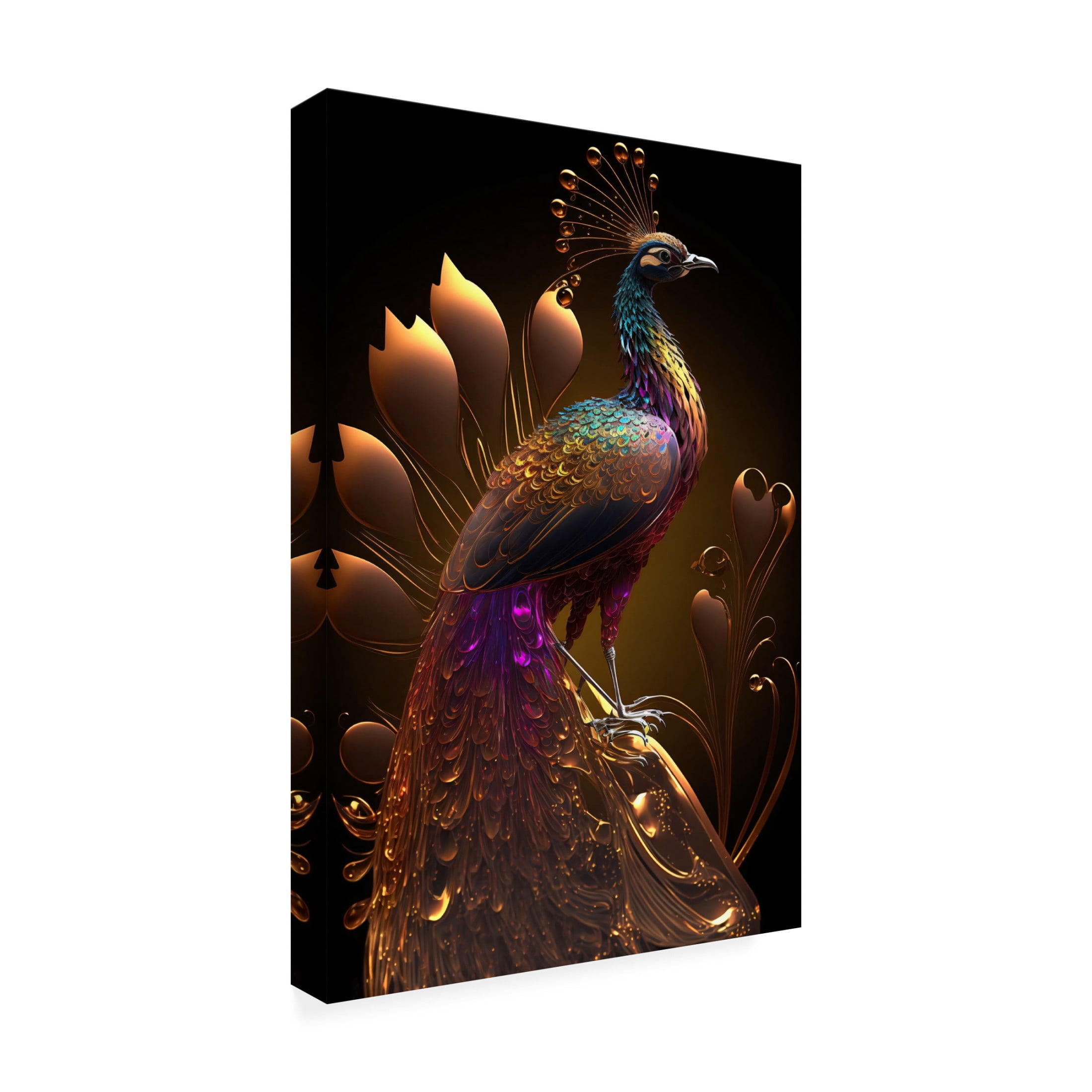 Canvas Wall Art - Ray Heere 'Proud Peacocks 35' Wall Art for Living Room, Bedroom, or Office Décor by Trademark Fine Art - 16 x 24 Inches