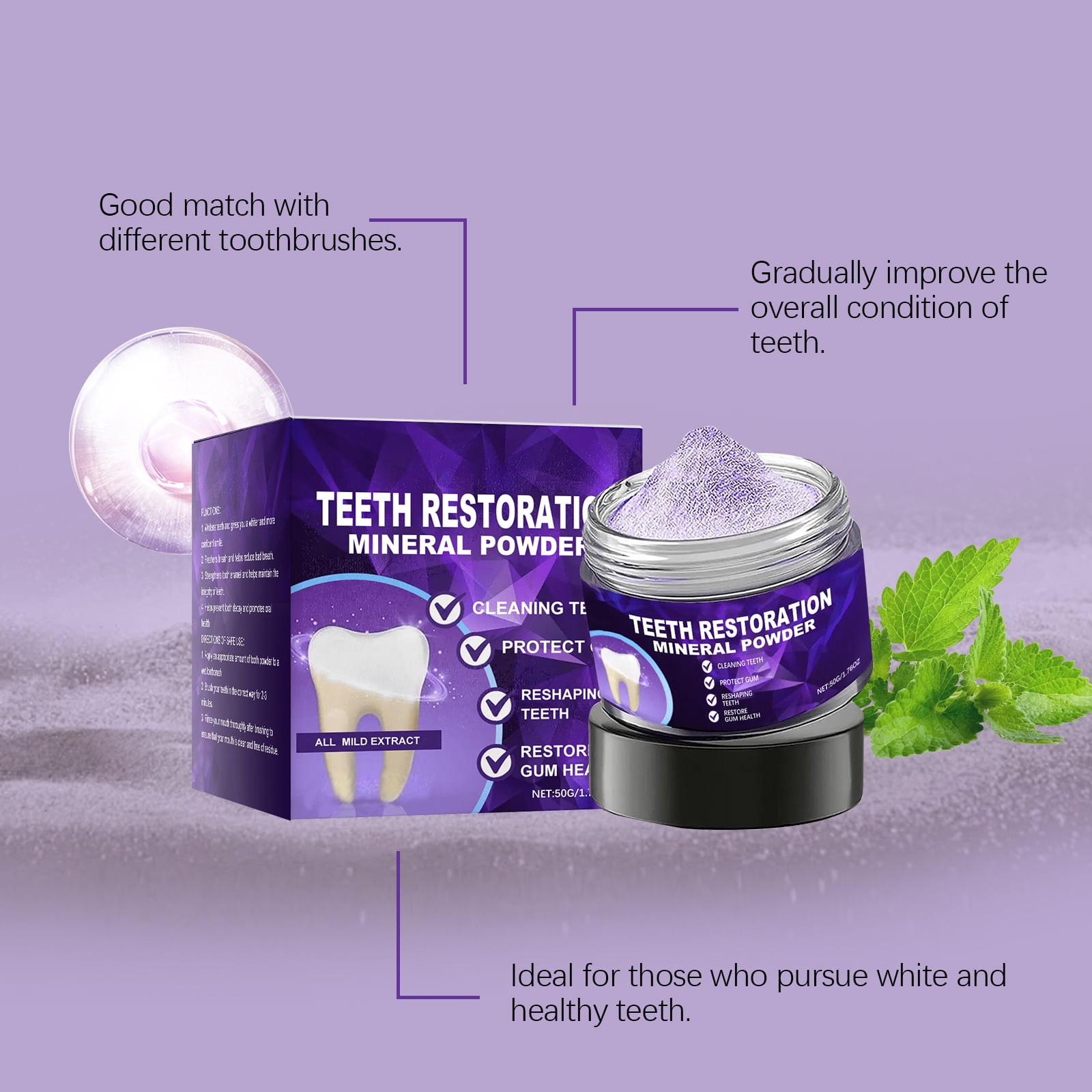 Alvantor Purple Tooth Power Teeth Whitening Enamel Safe 1.76oz