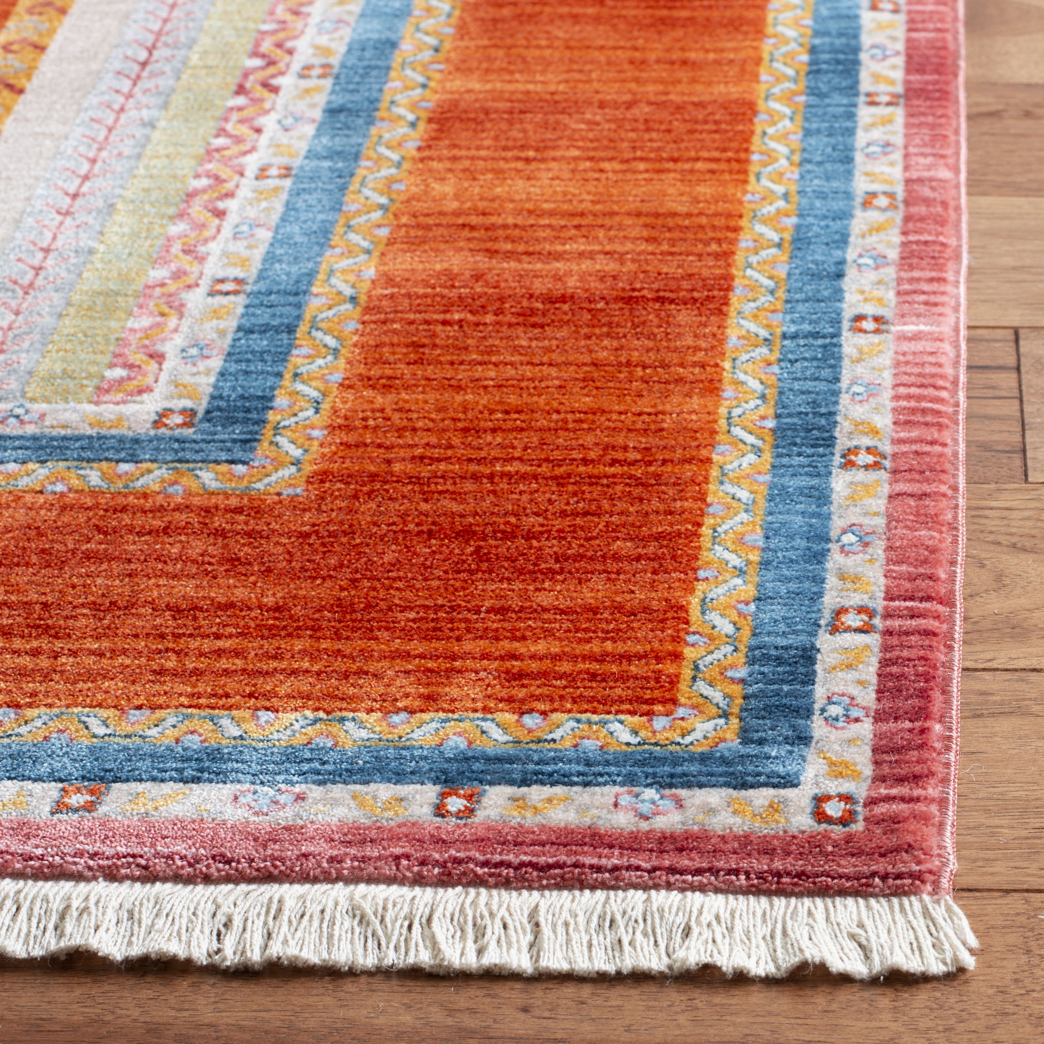SAFAVIEH Bokhara Fletcher Colorful Striped Polyester Area Rug, Orange/Blue, 5' x 7'6"