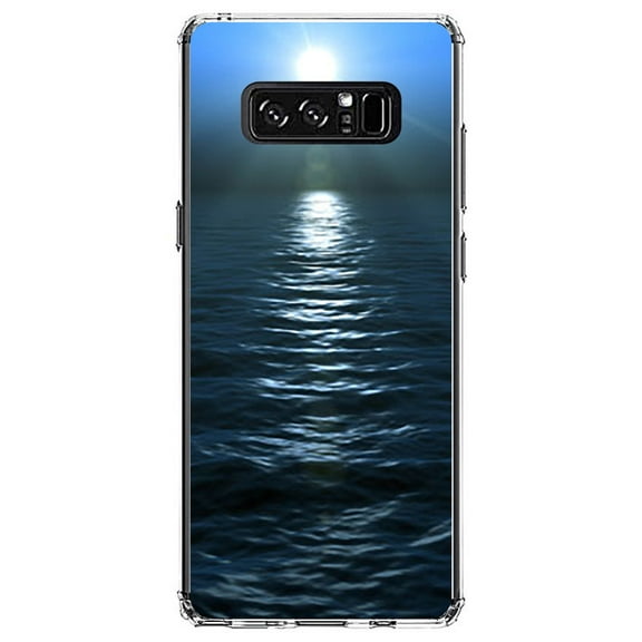 DistinctInk Clear Shockproof Hybrid Case for Samsung Galaxy Note 8 - TPU Bumper, Acrylic Back, Tempered Glass Screen Protector - Blue Water Ocean Horizon