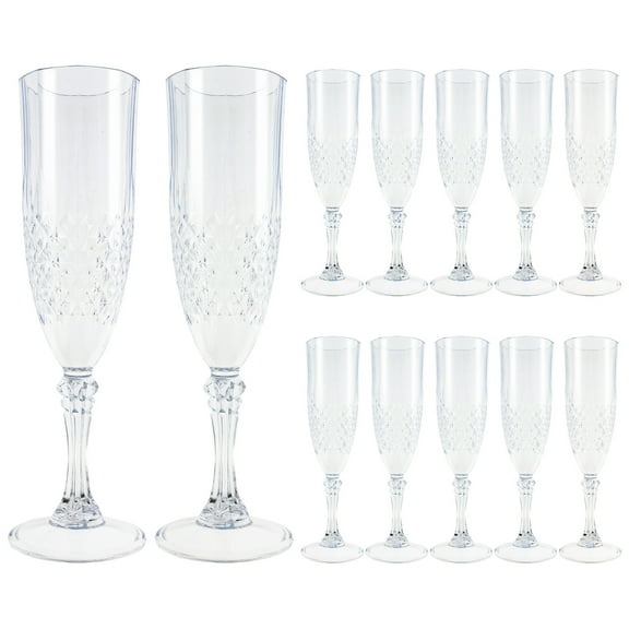 Grusce 12PCS Plastic 207ml Champagne Flute, Comfortable Grip Wine Goblet, Unbreakable Flat Bottom Goblet, Easy to Carry for Party Picnic