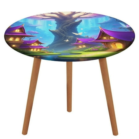 

Enchanted Forest Village Round Fitted Tablecloth Elastic Table Cover Waterproof Dining for Indoor Outdoor Decor Table Cloth M-45 -50