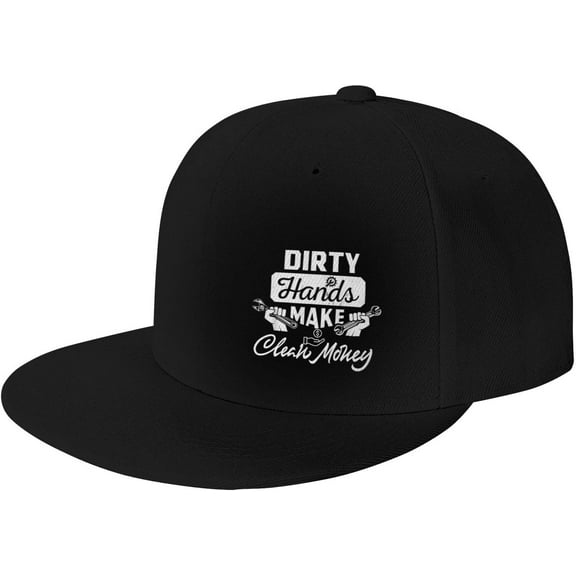 Dirty Hands Make Clean Money Flat Bill Hat for Men Women Funny Worker Baseball Cap Black Hip-Hop Hat