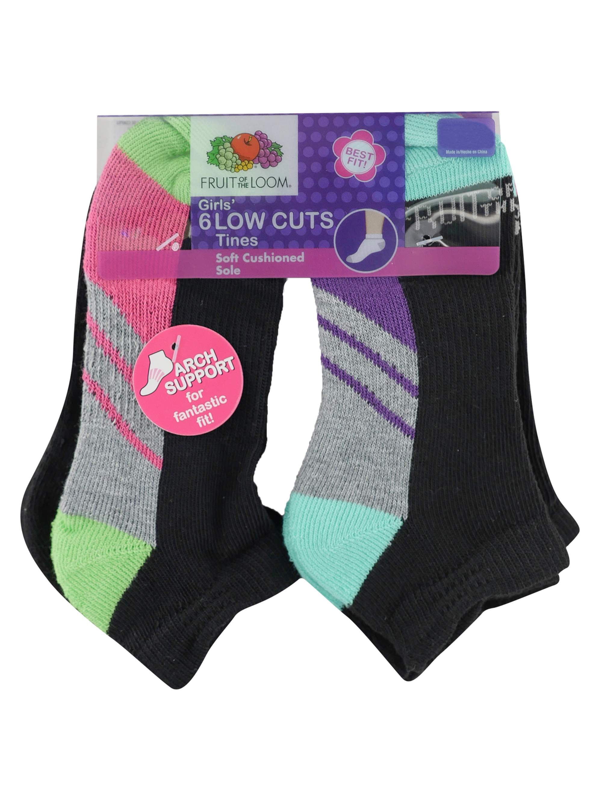 Fruit of the Loom Girls Big Everyday Active Low Cut Socks-6 Pair Pack 