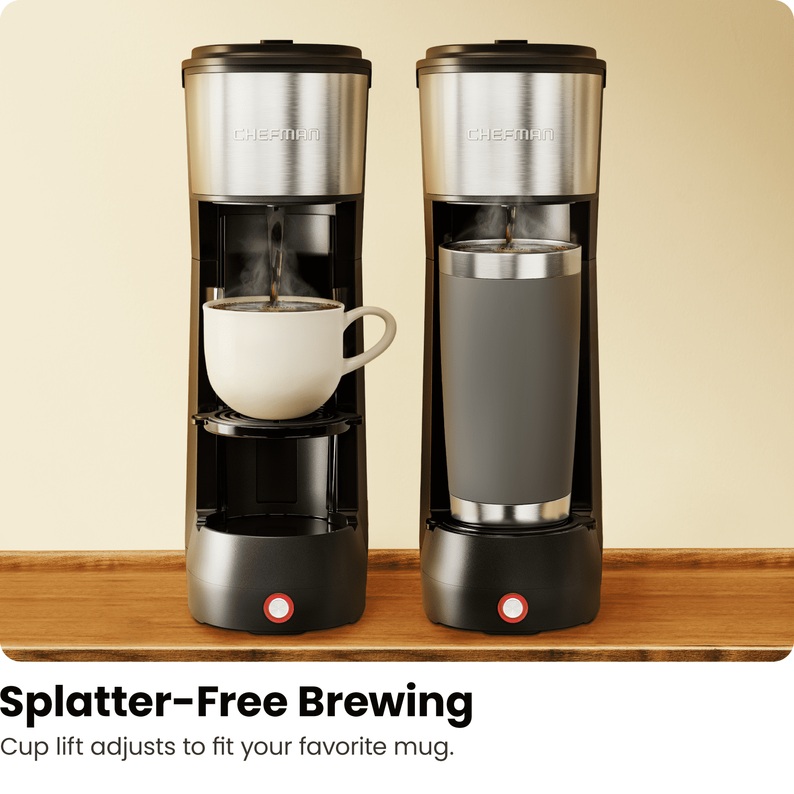 Chefman InstaCoffee Max Single Serve Coffee Maker w/ Cup Lift, Reusable Filter, K Cup Compatible - Black