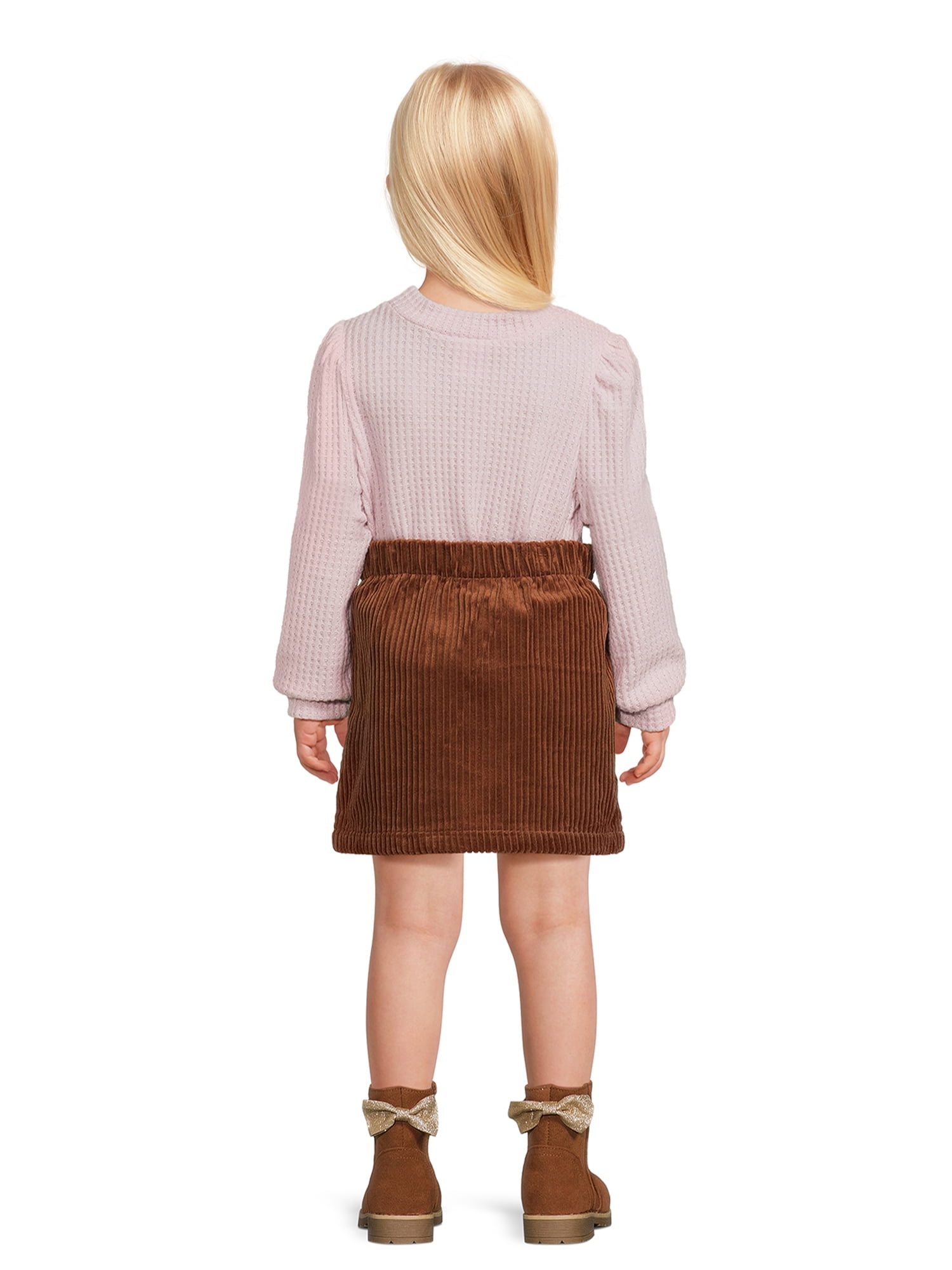 Wonder Nation Toddler Girl Waffle Knit Top and Corduroy Skirt Set, 2-Piece, Sizes 12M-5T