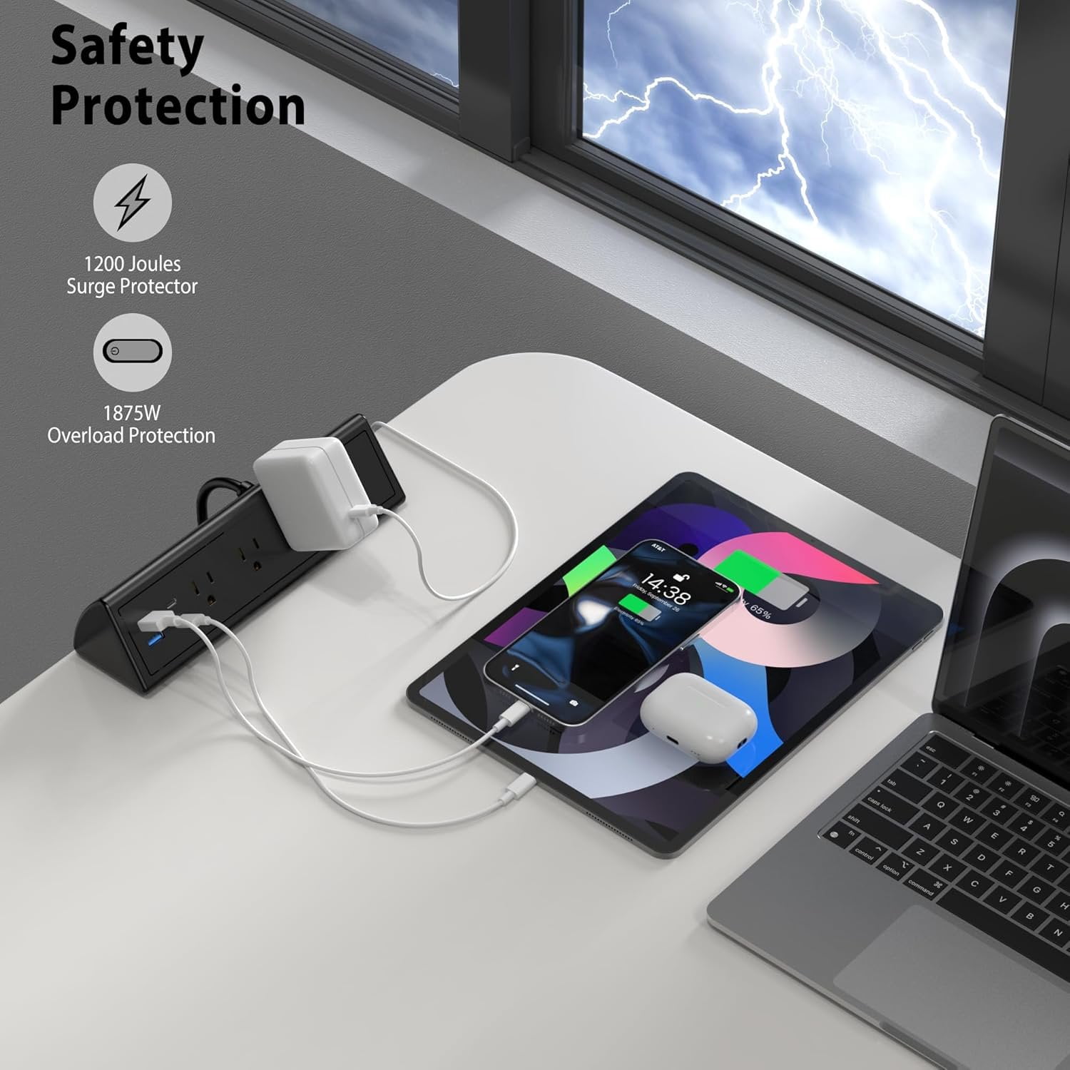 Desk Clamp Power Strip,20W   Station,Surge Protector Nightstand Edge Mount,1875W Extension Cord with Multiple Outlets,2 USB-C,2 USB-A,for  Office (Black, 2 count-6 FT)