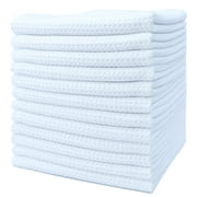 POLYTE Premium Microfiber Kitchen Dish Hand Towel Waffle Weave 12 Pack (16x28 in, White)