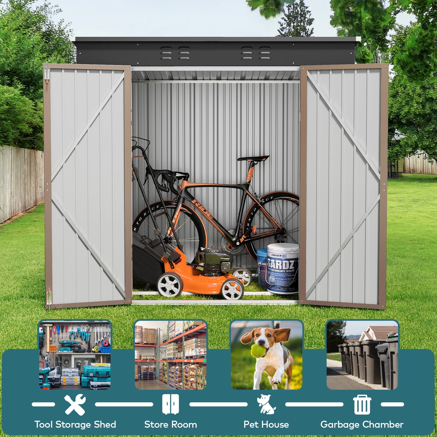 Lofka 6x4 FT Outdoor Storage Shed , Metal Garden Sheds & Outdoor Storage with Lockable Door for Backyard, Patio, Lawn, Brown