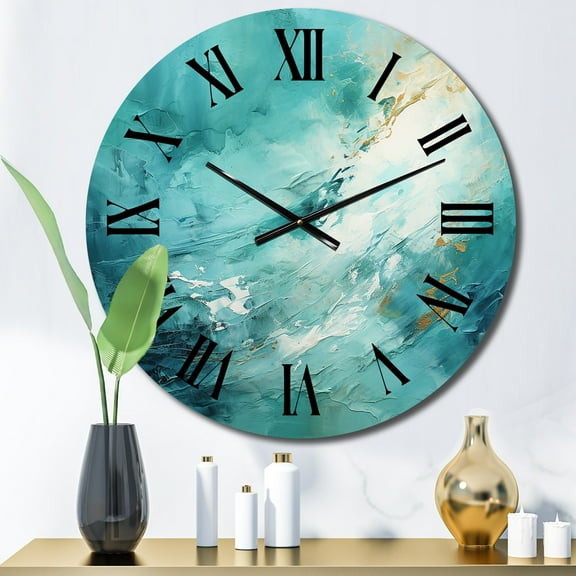 Designart "Turquoise Calm VII" Abstract Landscape Oversized Wall Clock