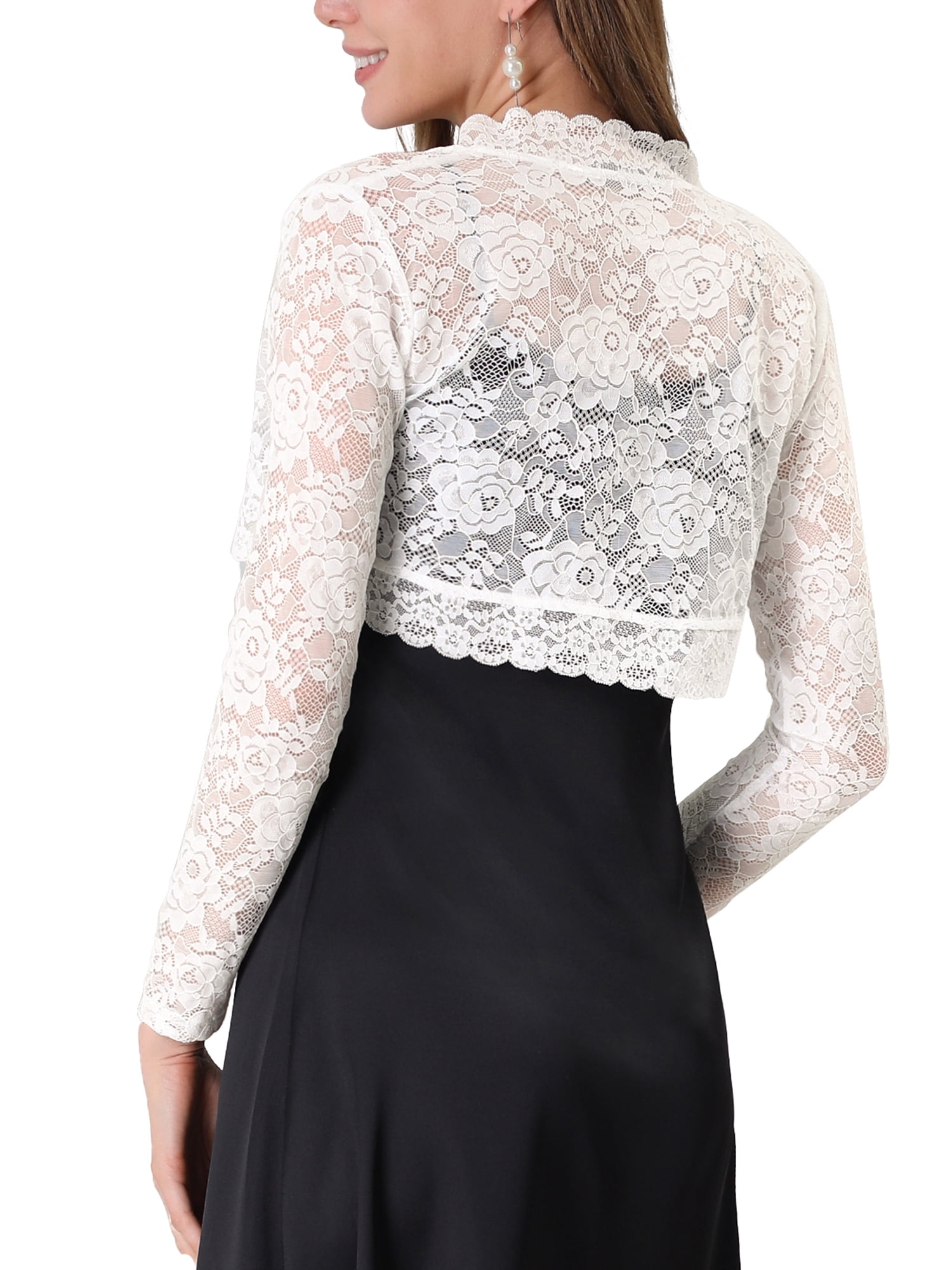 DARING DIVA Women's Lace Bolero Shrugs Sheer Crop Cardigan L White