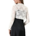 thumbnail image 3 of MODA NOVA Juniors Floral Lace Sheer Open Front Bolero Shrug Cropped Cardigan, 3 of 6