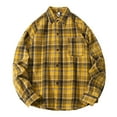 thumbnail image 2 of Men's Casual Plaid Flannel Long Sleeve Button Down Shirt Loose Plus Size Shirts for Men Yellow M, 2 of 4