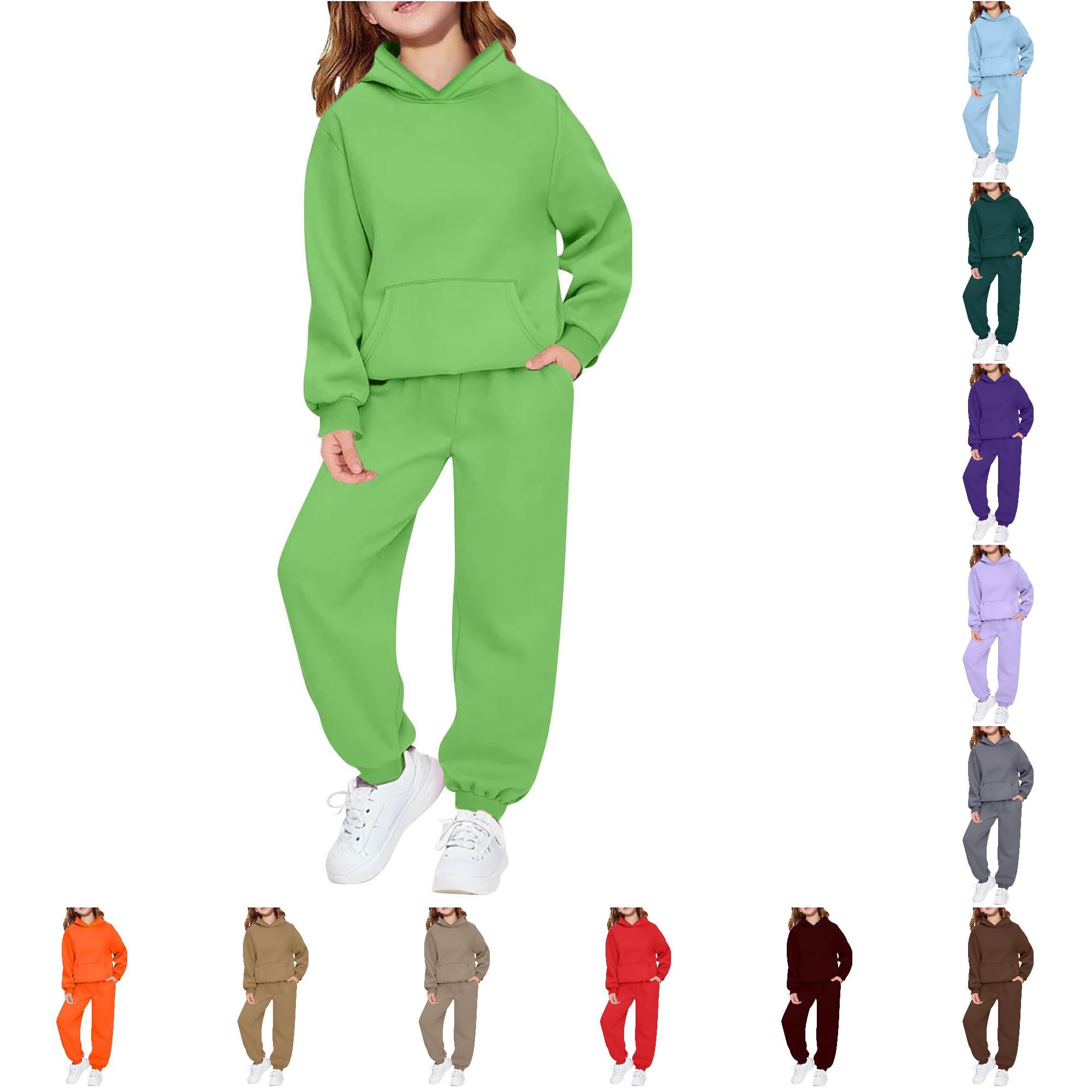 AWZXDE Girls Long Sleeve Hooded Jogger Casual Two Piece Outfit Soft Comfy Athletic Loungewear For Toddler Youth Kids Playwear Green 2-3 Years