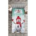 thumbnail image 3 of Ambesonne Christmas Quilted Bedspread Set 2 Pcs, Skiing Snowman Trees, Twin Size, Teal Red White, 3 of 3