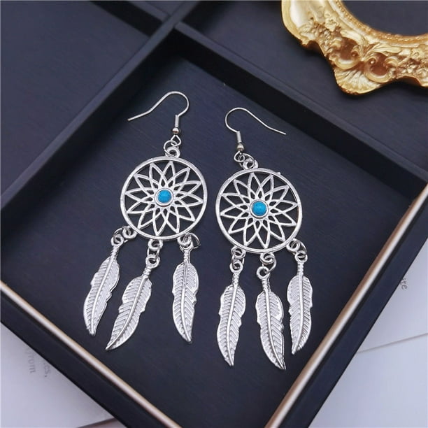 Collar Atrapasueños 925ForHer Con Turquesa Y Pluma / Plata De Ley, Hecho A Mano En EE. UU. / Colgante Atrapasueños Con Cadena De Plata De 45 Cm - México
