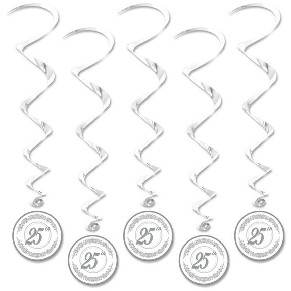 Party Central Club Pack of 30 Silver 25th Anniversary Whirl Hanging Decorations 40"