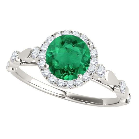 Mauli Jewels Engagement Rings for Women 1.20 Carat Halo Emerald And Diamond Engagement Wedding Ring 4 prong 14k Solid White Gold