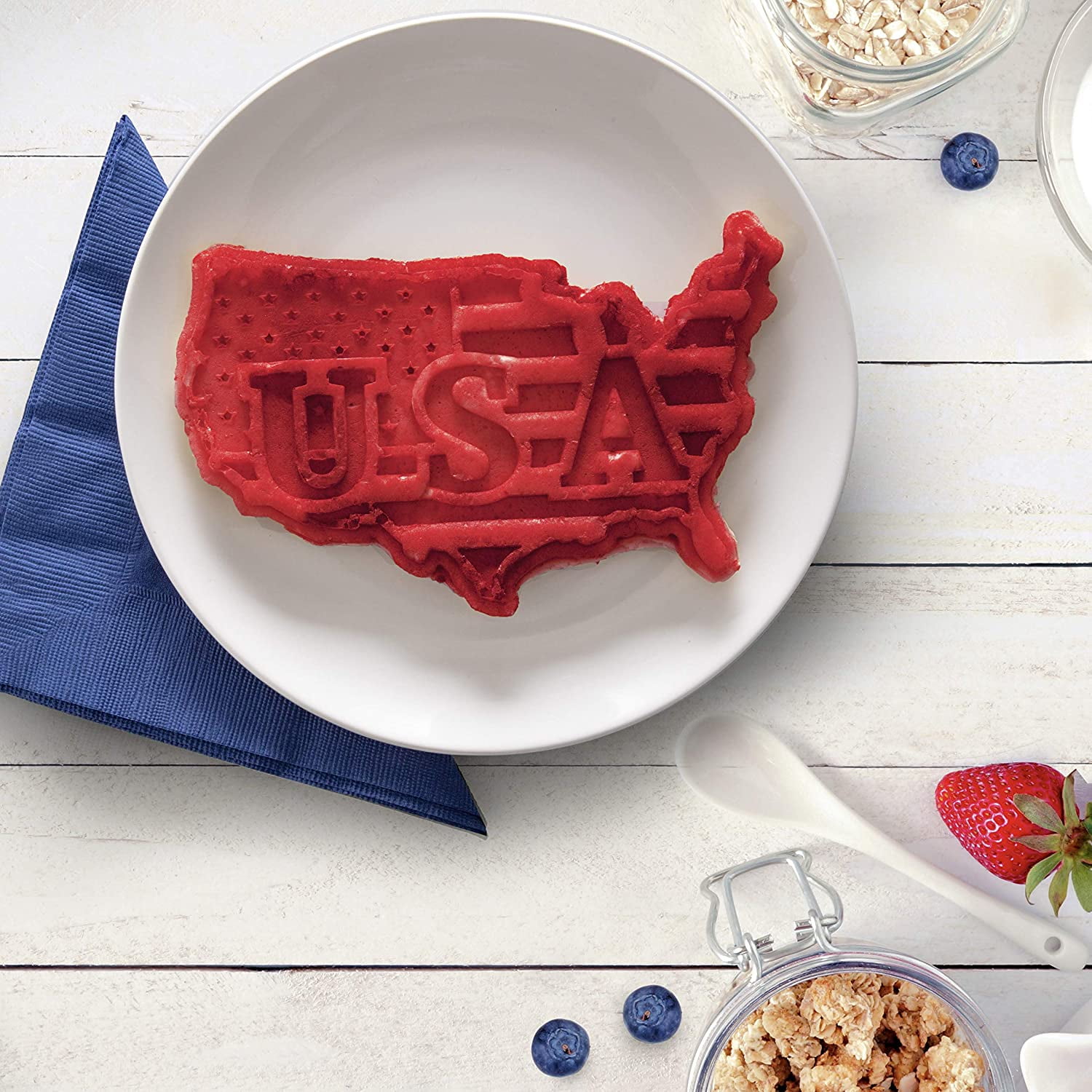 America's 250th Birthday USA Waffle Maker- 4th of July Must Have- Giant 7.5" Patriotic Waffles Pancakes- Electric Nonstick Waffler Iron- Spirit Party Summer Breakfast Baker w Recipes-Dad Novelty Gift