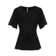 thumbnail image 6 of Women's Plus Size Knot Belted Blouse Short Sleeve Solid Shirt Tops Comfortable Casual Fashion Stylish Elegant Fit, 6 of 8