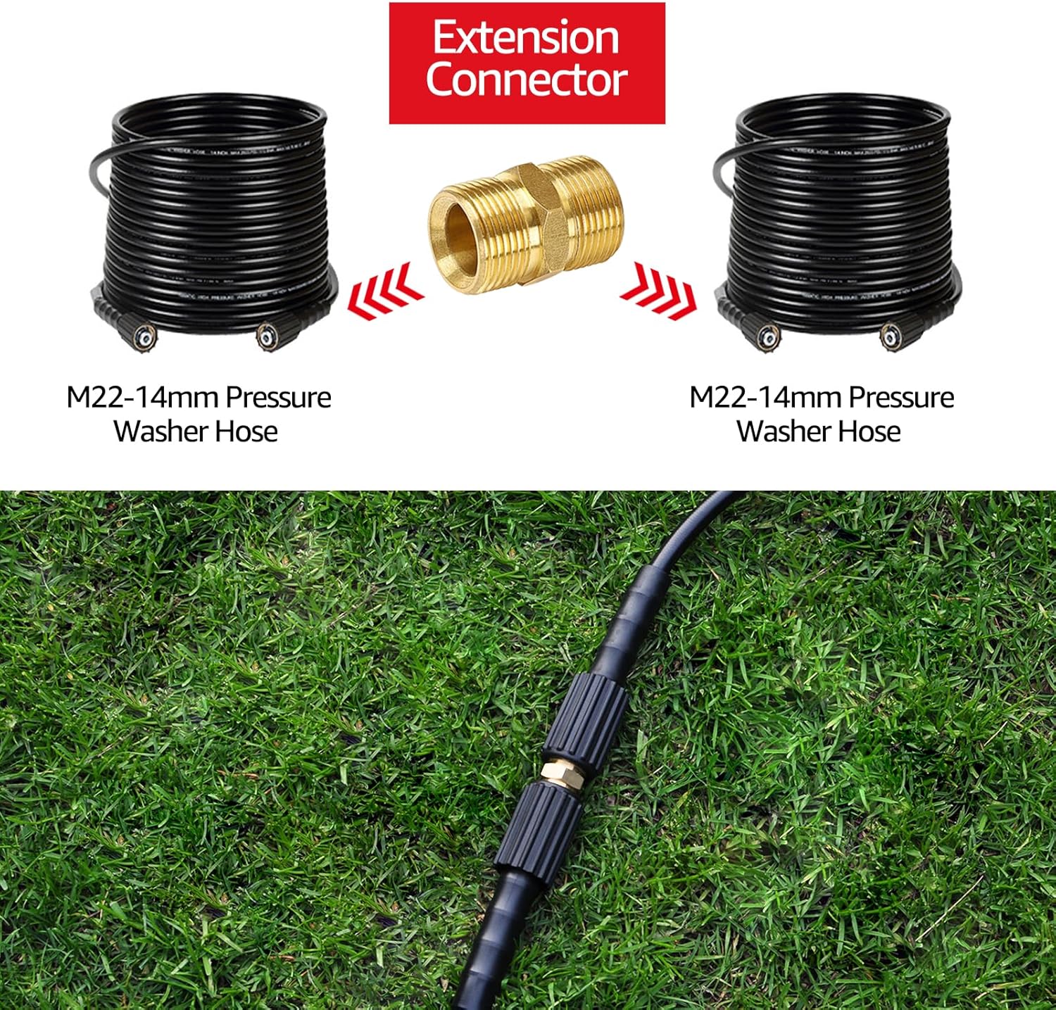 YAMATIC Pressure Washer Quick Connectors, M22 to 3/8" Quick Connector 2 Sets & (2) M22-14mm Male Extension Adapter, Quick-Connect for a Pressure Washer, Hose, and Gun