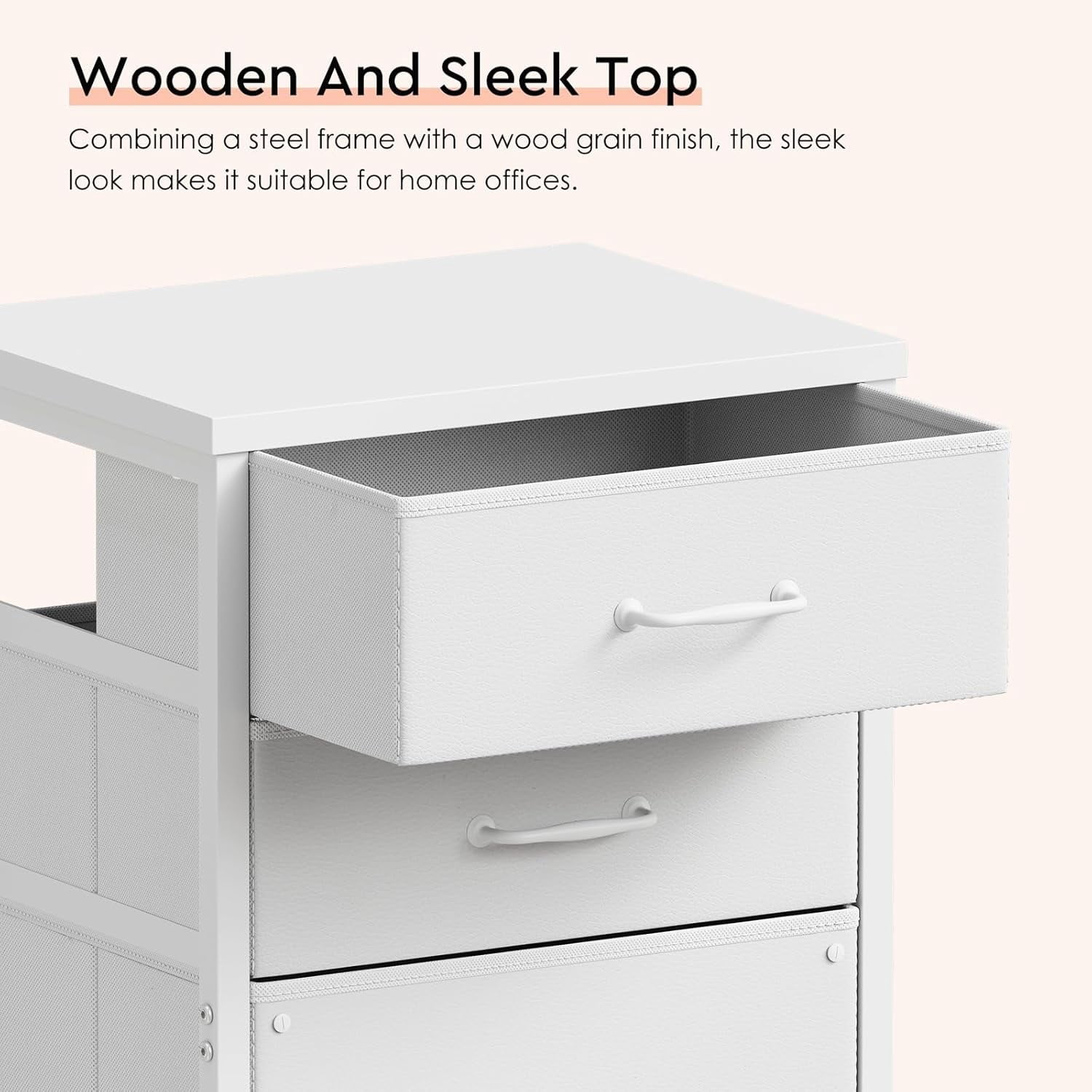 3 Drawer Mobile File Cabinet with Wheels Fabric Vertical Filing Cabinet fits A4 or Letter Size for Home Office,White