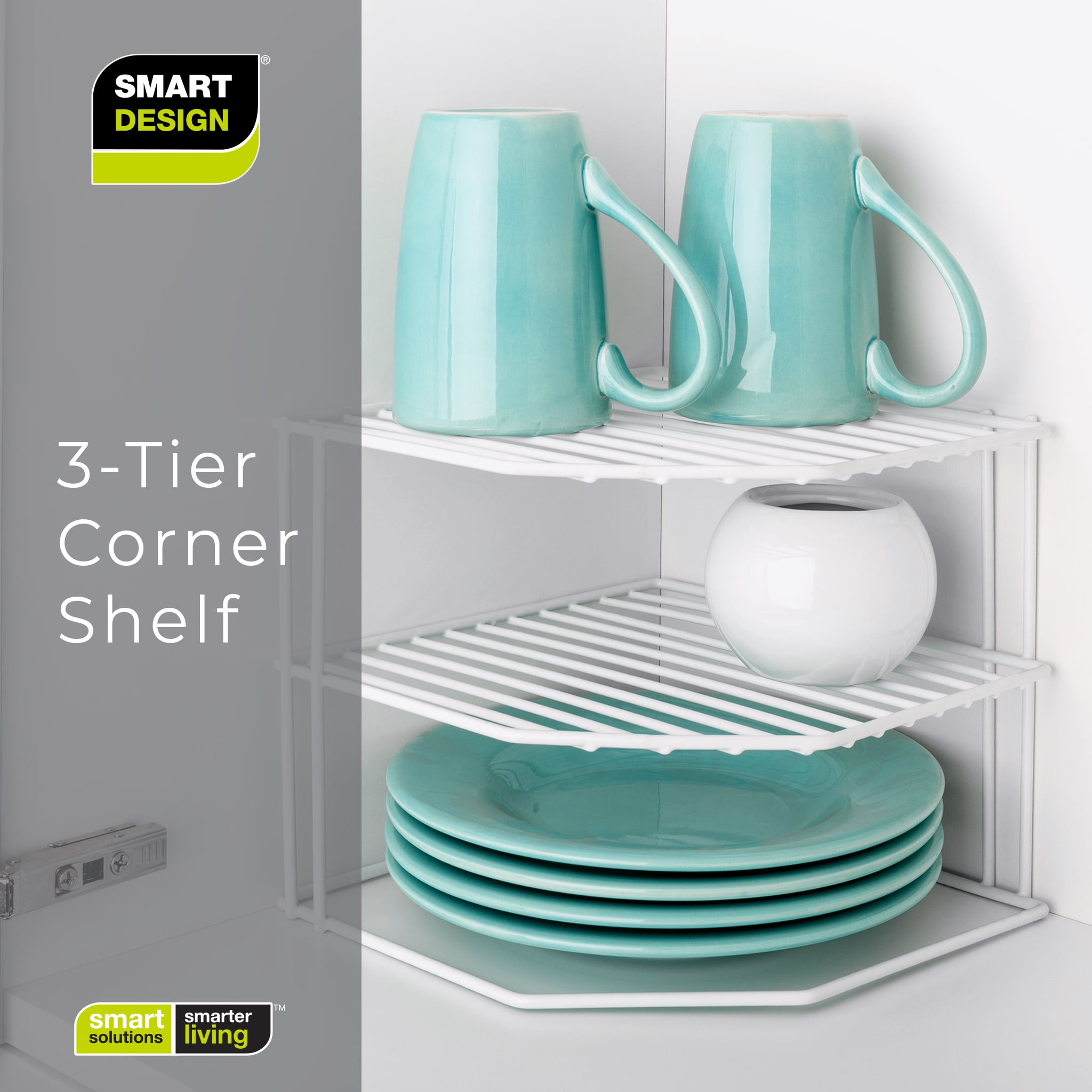Smart Design 3-Tier Kitchen Corner Shelf Rack - 9 x 8 inch - White