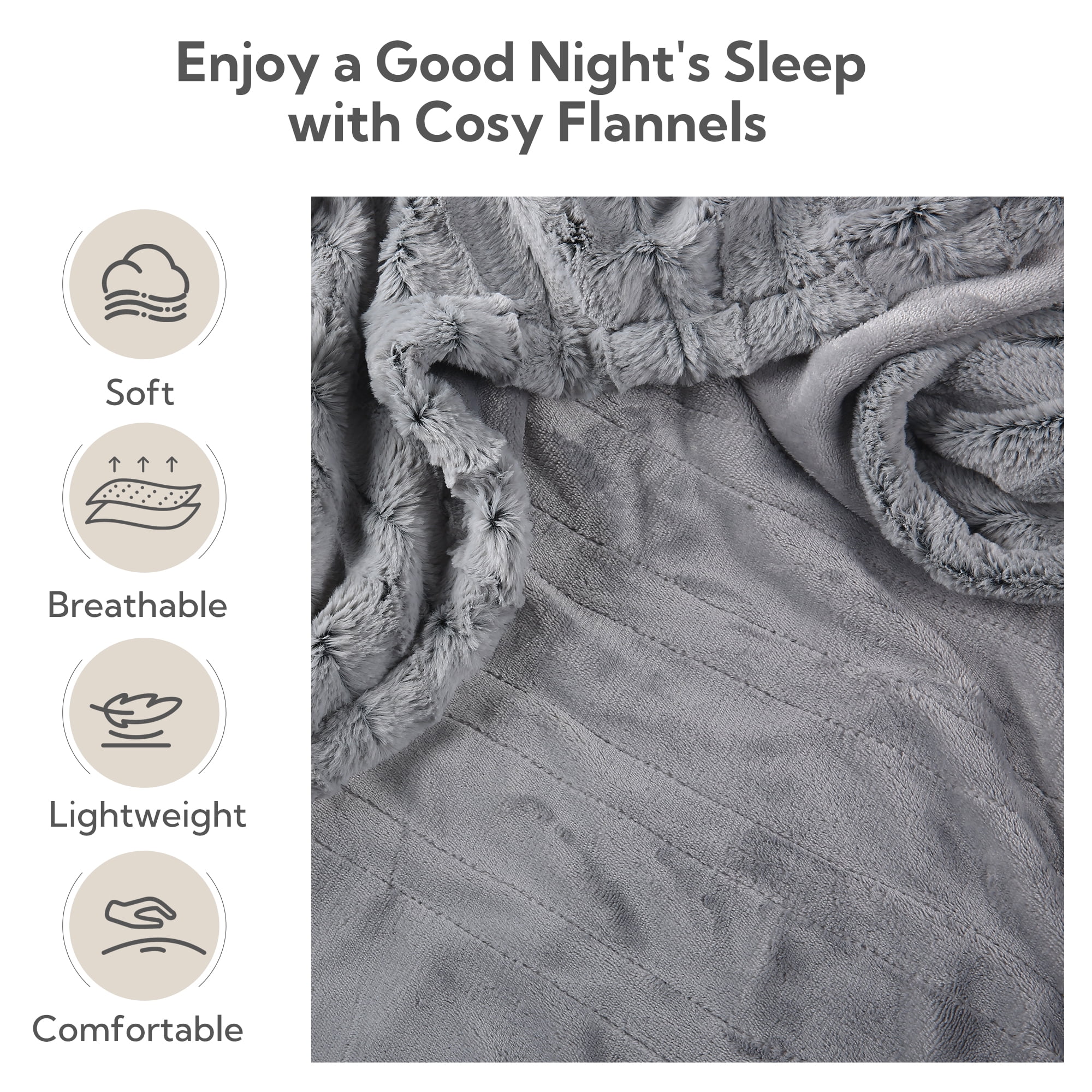 SUNNY HEAT Electric Heated Blanket 72'' x 84'', Soft and Lightweight Faux Fur Electric Blanket, Light Grey