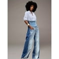 thumbnail image 3 of Pantalon Patchwork en Denim à Taille Haute pour Femme, Extensible, Jambe Droite Grand, Jeans Amples, Grande Taille, Pantalon Décontracté de Rue avec Poches à Rabat, Fermeture Éclair, pour Toutes les Saisons, 3 of 5