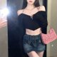 thumbnail image 4 of Top de manga larga Cuello de algodón de moda Suéter con cuello halter Top negro con cadena para mujeres Niñas Negro Talla única para alrededor de 88?121 lb, 4 of 8