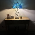 thumbnail image 2 of Tiffany Table Lamp Blue Green Stained Glass Crystal Beans Iron Metal Leaves Bronze Base LED Bulbs Included for Living Room Dining Room Bedroom Bedside 14"W*14"D*24"H, 2 of 5