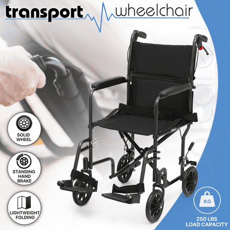 monicare *FDA APPROVED* Lightweight Transport Wheelchair with 16" Seat, Folding Transport Chair with Swing Away Footrests and Flip Back Backrest, Black