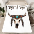 thumbnail image 2 of Homewish Rustic Boho Tribal Twin Sheet Sets,Western Bull Skull Twin Fitted Sheet,Bohemian Style Flat Sheet For Boys,Breathable Home Decor,3 Pieces, 2 of 7