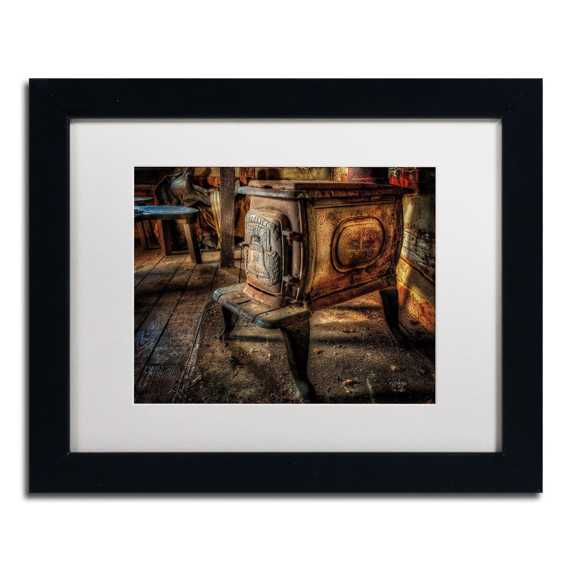 Trademark Fine Art "Liberty Wood Stove" Canvas Art by Lois Bryan, White Mat, Black Frame
