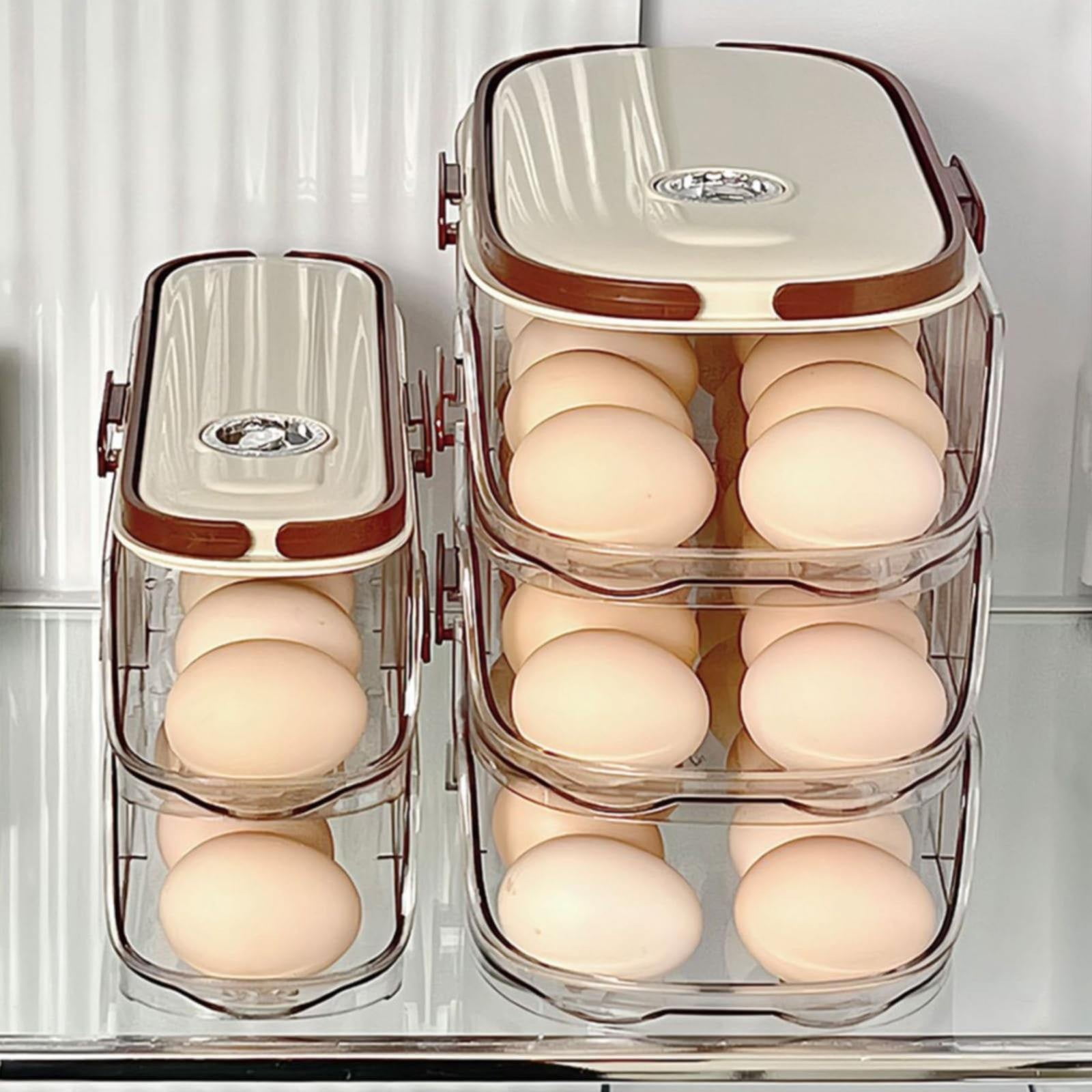 Egg Container for Refrigerator, Automatic Rolling Egg Dispenser, Stackable Thick Egg Storage Box