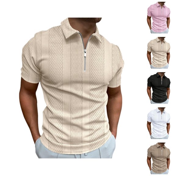 Short Sleeve Polo Shirts for Men Summer Casual Textured Quarter Zip Collared Golf Shirts Work Shirt Mens Tees