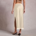 thumbnail image 4 of Venzia Women's Satin Silk Maxi Skirt High Waisted Side Split Elegant A-Line Flowy Party Skirt, 4 of 4