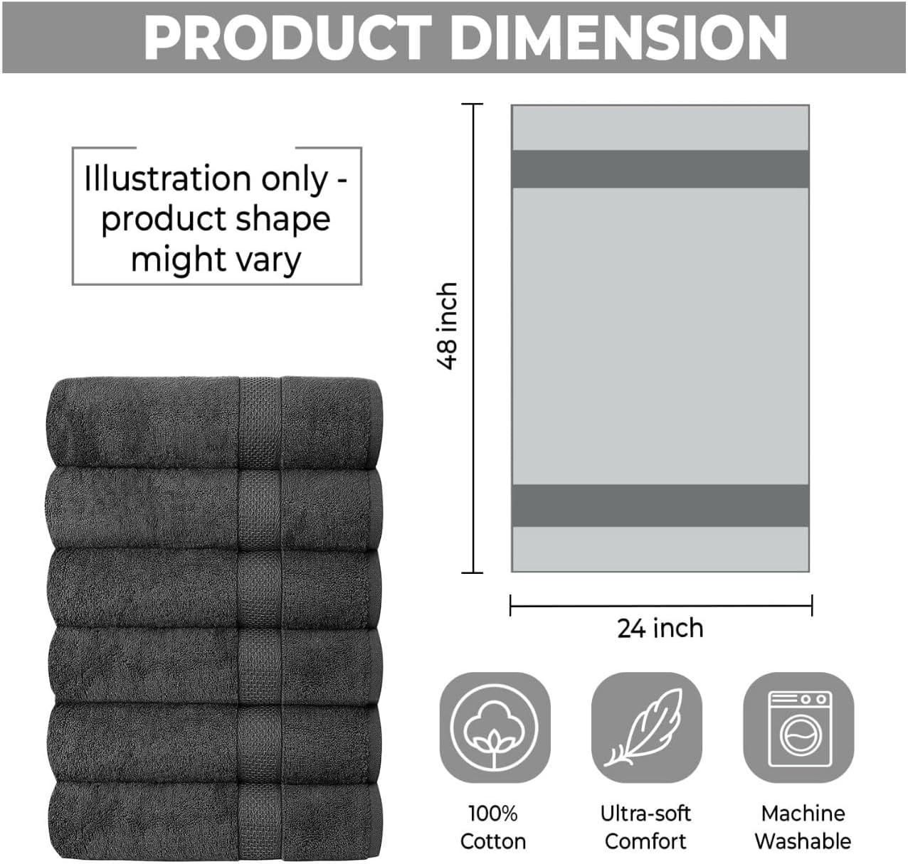 Springfield Linen Terry Cotton Bath Towel Sets, Gray, 6 Count