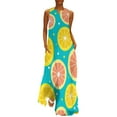 thumbnail image 1 of Robe Citron Aquarelle Été Rayures Bleues et Blanches Mode Coréenne Bohemia Longues Robes Design Moderne Maxi Grande Taille, 1 of 5