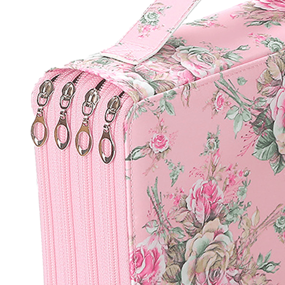 200 Slots Pencil Holder Pen Bag Large Capacity Pencil Organizer with Handle Strap Handy Colored Pencil Box with Printing Pattern