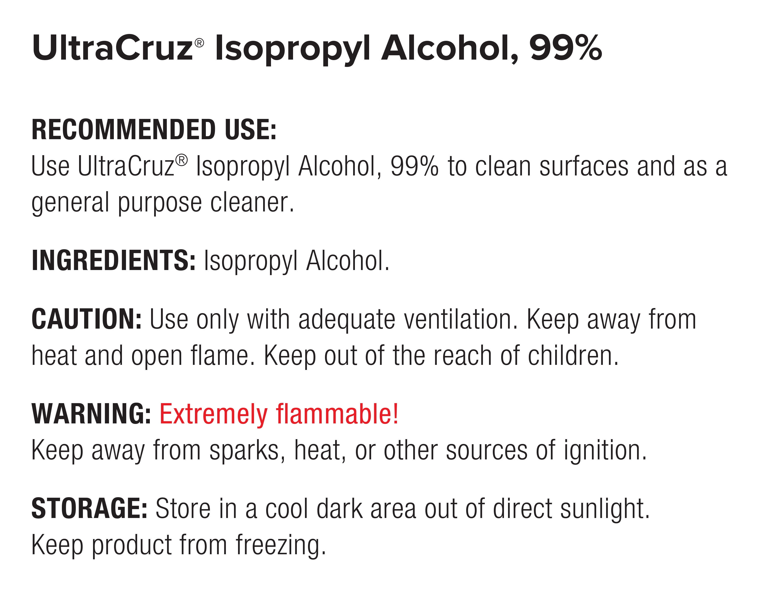 UltraCruz® Isopropyl Alcohol, 99%, 4 x 1 gallon