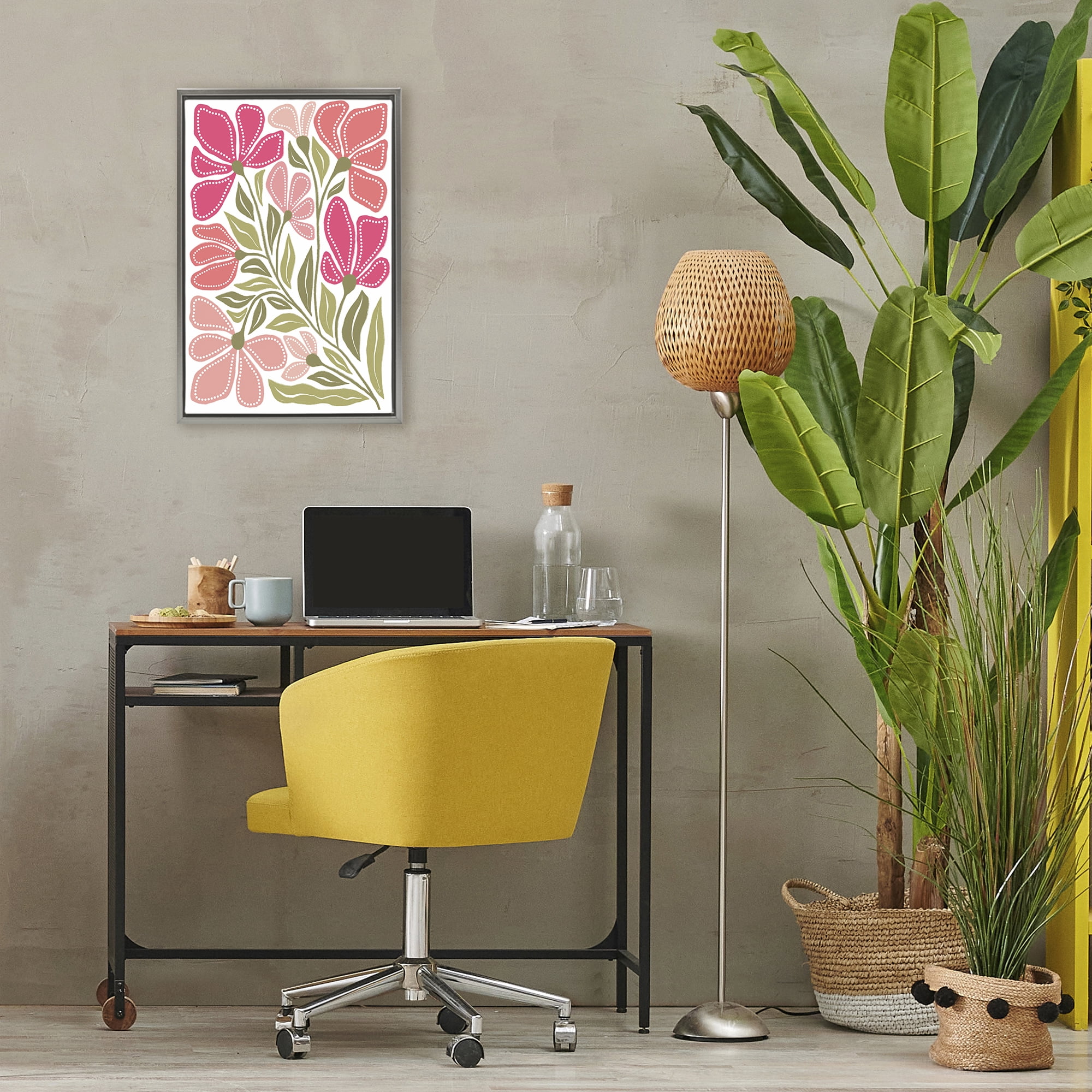 Stupell Industries Bold Midcentury Blooms Gray Framed Floater Canvas Wall Art, design by Martina Pavlova