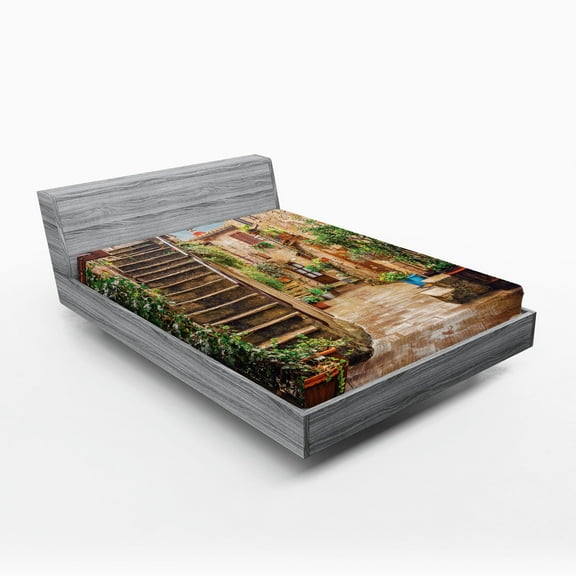 Ambesonne Italy Fitted Sheet, Old Stone Street Houses, Full Size, Multicolor