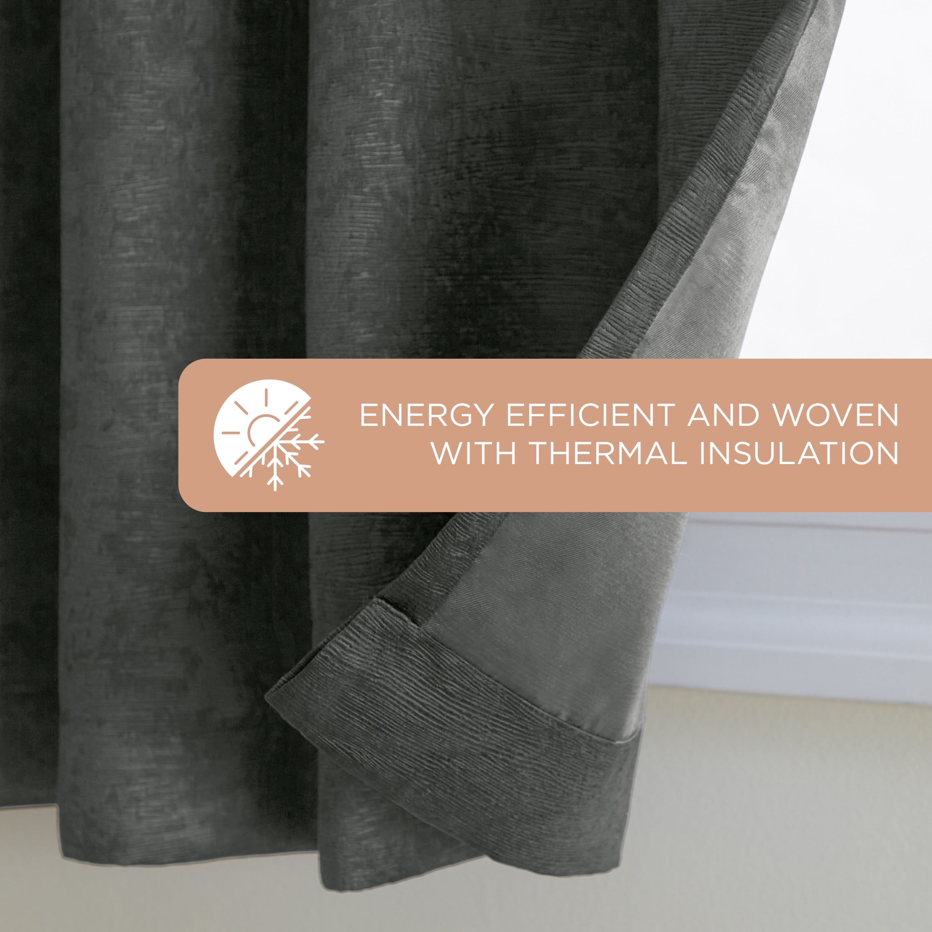 TOWN & COUNTRY EVERYDAY Lustre Solid Heavyweight Textured Sateen Indoor Curtains, Room Darkening Opacity, Grommet Top, Energy Efficient, 2-Pack Set, 52"x84", Charcoal