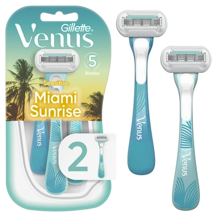 Gillette Venus Miami Sunrise Extra Smooth Sensitive Women's Disposable Razors with Aloe, 2 Razors