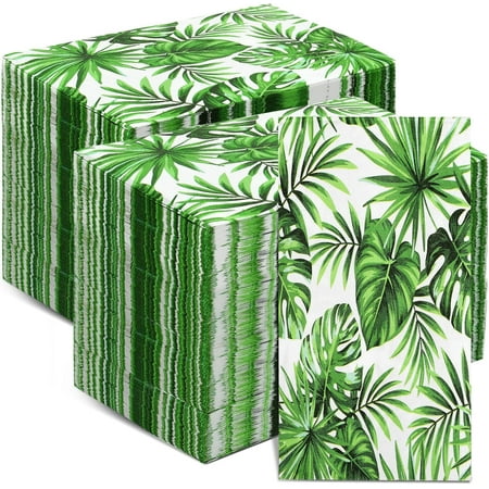 200 Pcs Tropical Palm Leaf Guest Napkins Disposable Hawaiian Luau Aloha Paper Napkin Decorative Green Leaf Napkins for Hawaiian Party Tropical Spring Summer Tea Party Bathroom Room