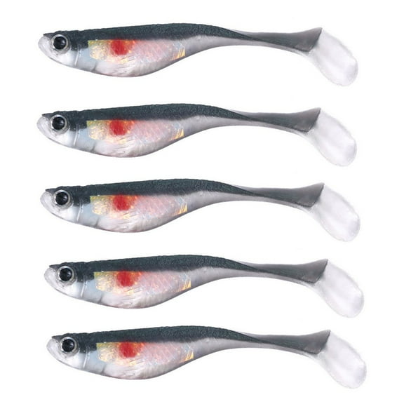 Soft Fishing Lures, 5Pcs Fishing Lures 8.8CM Plastic Hard Bass Baits 5 Colors Lures.For Fishing Trout Redfish Saltwater/Freshwater, Gray (5PCS/8.8cm)