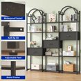 thumbnail image 5 of Casendy Large Arched Bookcase with 3 Storage Drawers, 83" Tall 5 Tier Metal Frame Bookshelf, Display Storage Shelf Book Shelf for Living Room, Black, 5 of 9