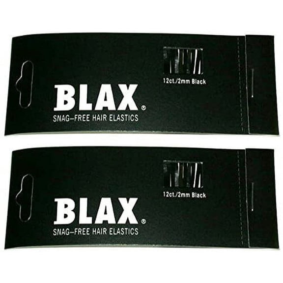 Blax Black Elastic Hair Ties - Snag-Free, Seamless, Hair Rubber Bands, 2mm, 12 Count (Pack of 2)